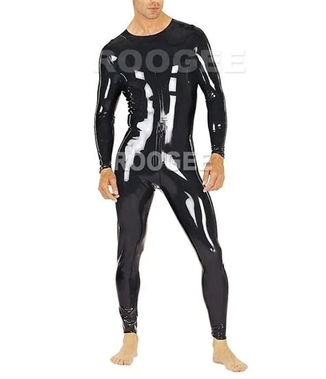 Fashion Latex Rubber Neck Entry Catsuit With Crotch Zip Only