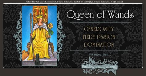 She wears a yellow robe which symbolizes her intellectual activity. The Queen of Wands Tarot Card Meanings | Tarot Reading