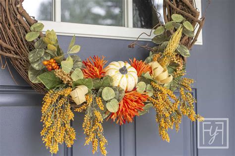 Fall Pumpkin Front Door Wreath Diy Faux Floral Wreath