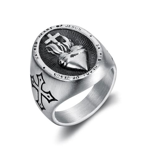 Sacred Heart Of Jesus Stainless Steel Signet Ring Jesus Ring Etsy In