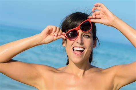 Playful Funny Woman On Beach Stock Photography Image