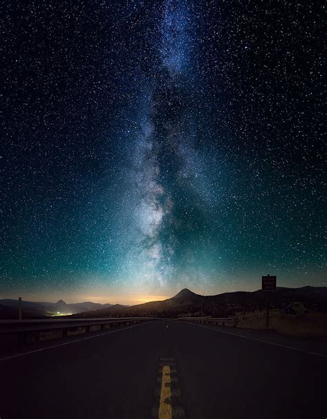 Hd Wallpaper Milky Way Starry Sky Horizon Night Road Star Space