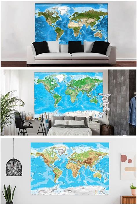 World Map Murals Physical World Maps World Map Mural World Map