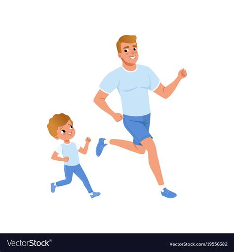 Cartoon Father And Son Running Together Morning Vector Image