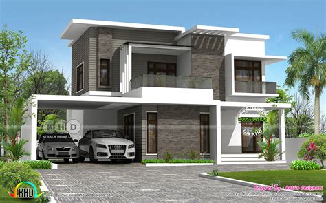 2100 Square Feet 4 Bedroom Flat Roof Style Beautiful Home Kerala Home