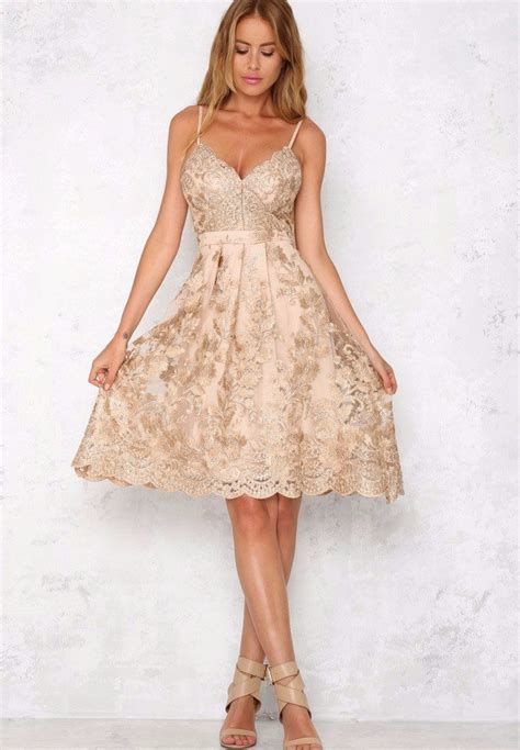 Womens Gold Lace Embroidered Summer Dress Lace Wear