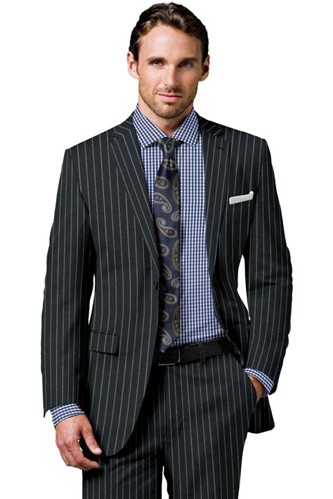 Milled Super 180s Chalk Stripe Suit Shown With Navy Check Shirt And