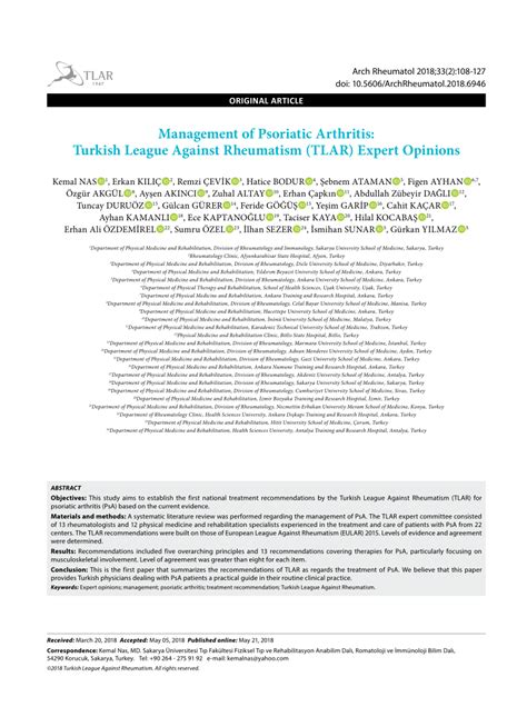 Pdf Management Of Psoriatic Arthritis Turkish League Against