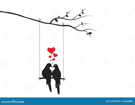 Birds Couple Silhouette On A Branch And Flying Birds Flock Vector