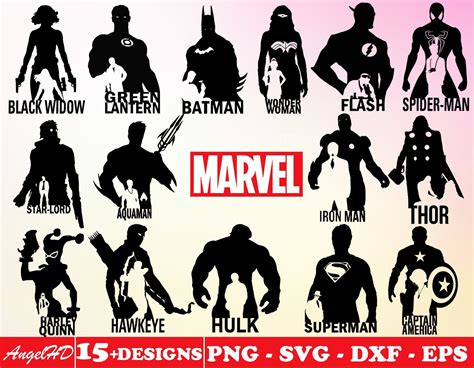 15 Superhero Silhouette Svg Bundle Layered Item Superheroes Etsy