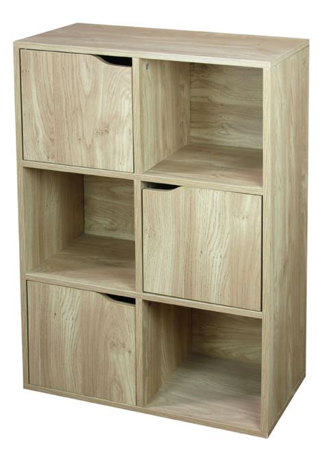 Home Basics 6 Cube Wood Storage Shelf With Doors Natural At