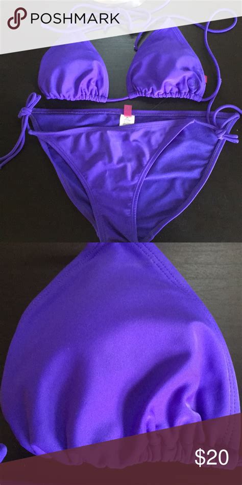 Swim Suit Two Piece Bright Deep Purple Both Top And Bottom Are A Size Medium Worn One Time Blue