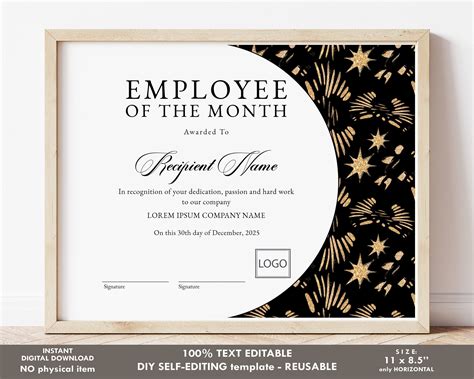 Printable Employee Of The Month Editable Template Employee Of The