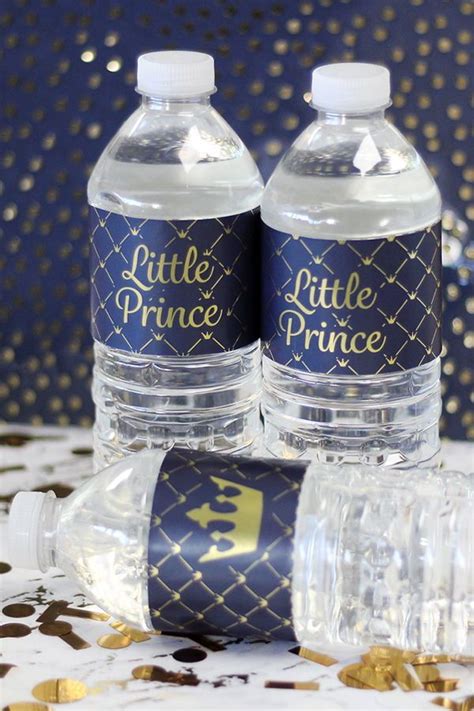Royal Prince Shiny Foil Baby Shower Water Bottle Labels Count In