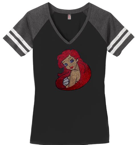 Womens Ariel Little Mermaid T Shirt Disney Ladies Tee Shirt S 4xl Bling V Neck Ebay