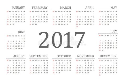 Simple 2017 Year Vector Calendar Stock Illustrations 2408 Simple