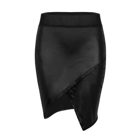 Womens Sexy Bodycon Wet Look Leather Dress High Waist Mini Pencil Skirt Clubwear Ebay