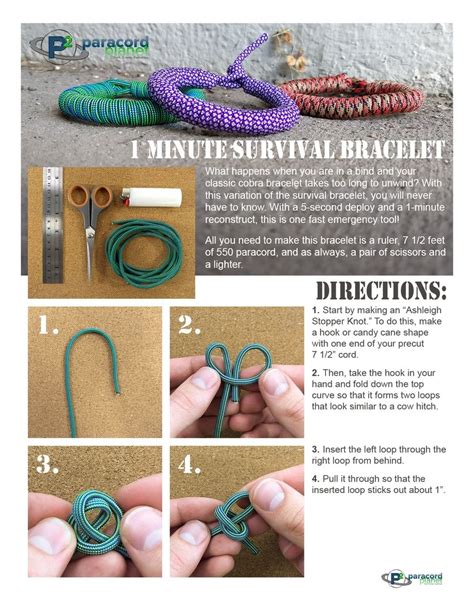 1 Minute Survival Bracelet Survival Bracelet Paracord Bracelet Diy