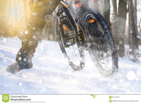 Professional Cyclist Riding The Bike On The Snowy Trail Lit By Sun