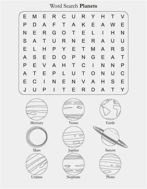 Printable Search Solar Planets Name Worksheet Planet For