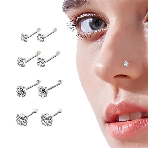 925 Sterling Silver 2mm Clear Crystal Nose Stud Nose Piercing Body