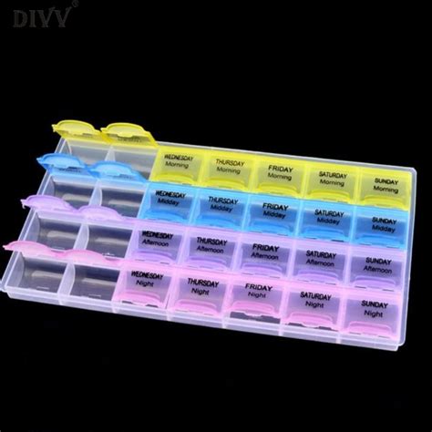 5 Pack 4 Row 28 Squares Weekly 7 Days Tablet Pill Box Holder Medicine