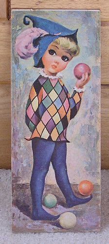 1960s Vintage Wide Eyed Girl Harlequin Print Goji Ebay Kids Art