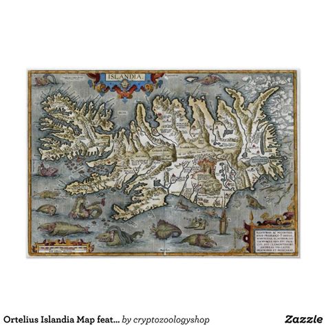 ortelius islandia map featuring sea monsters print zazzle iceland map art prints graphic art