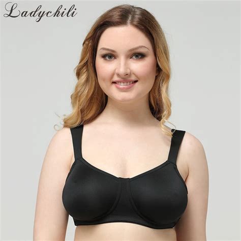 ladychili women intimates full cup large size big breast bra top black thin unlined bra seamless