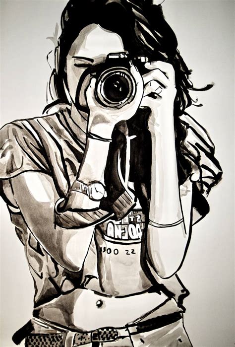 Girl With Camera 72 X 49 Cm Drawing By Alexandra Djokic Saatchi Art