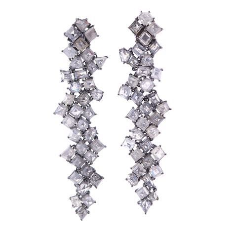 sylva and cie 18k white gold grey diamond earrings