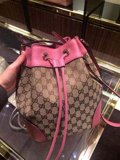 Authentic Gucci Original Gg Canvas Bucket Bag 381597 Pink 455