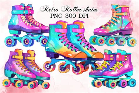 90s Retro Roller Skates Clipart Bundle Gráfico Por Dc Design · Creative
