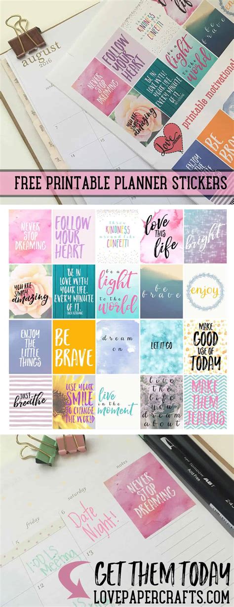 Free Motivational Printable Planner Stickers Love Paper Crafts