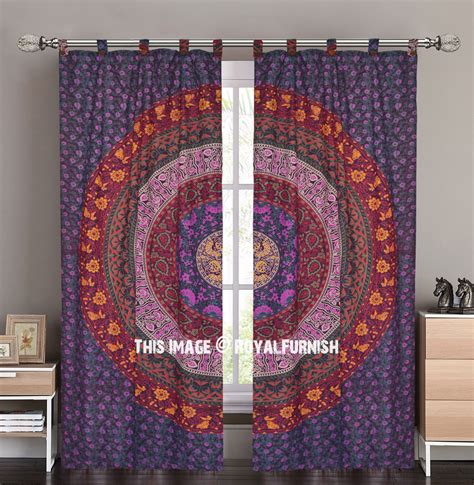 Large Purple Plum And Bow Bohemian Curtain Panel Pair