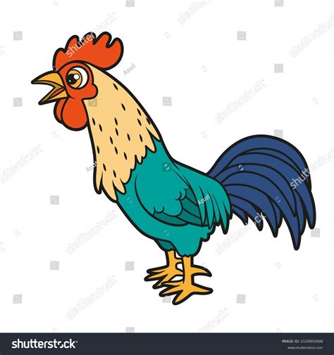 Cute Cartoon Rooster Crows Color Variation Stock Vector Royalty Free
