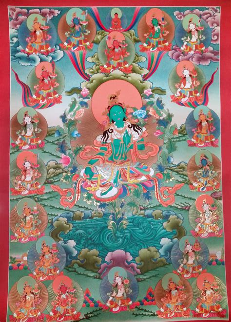 Praises to 21 taras red tara 1. Twenty-one Taras Thangka Painting