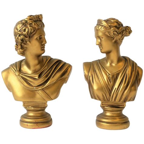 Pair Of Midcentury Italian Gold Plaster Classic Roman Bust