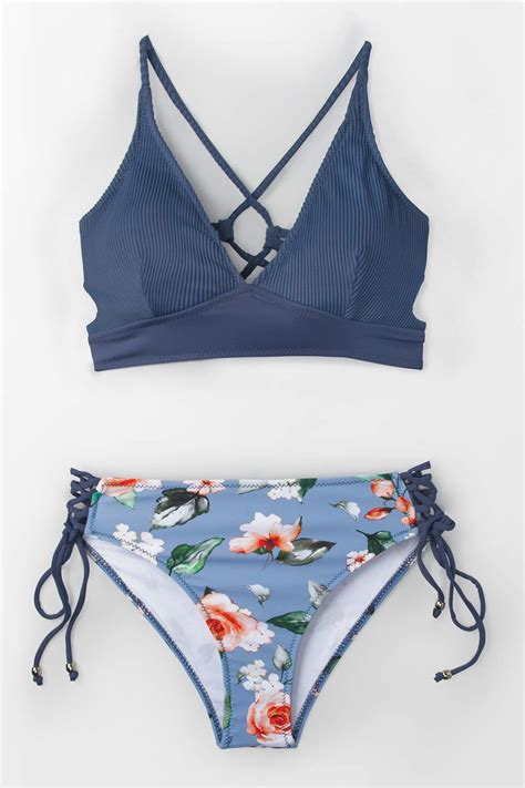Cupshe Women S Bikini Swimsuit Floral Print Lace Up V Neck Two Piece Bathing Suit Beachwear