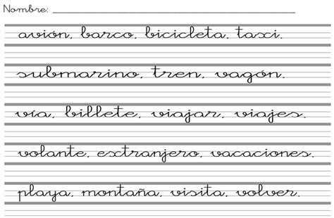 Fichas Para Practicar El Vocabulario Ortográfico En Letra Cursiva