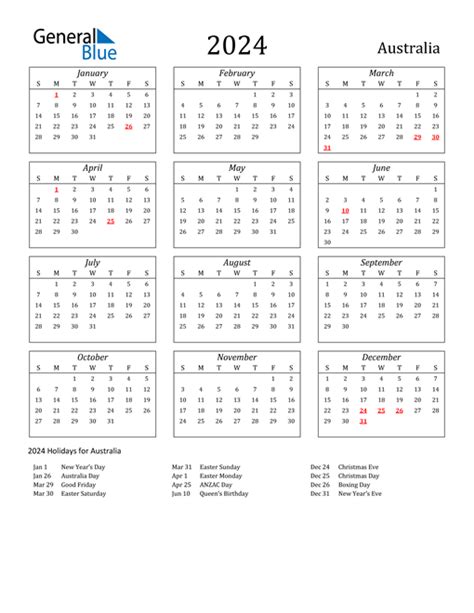 2024 Calendar 2024 Printable Free Australia 2024 Calendar Printable