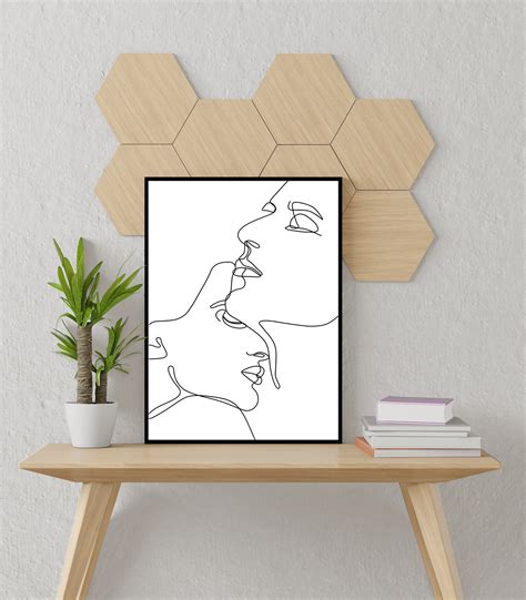 Couple Line Drawing Printable One Line Art Minimalist Wall Art Love