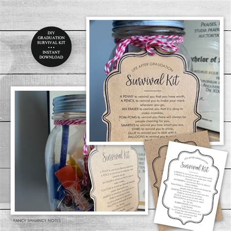 Survival Kit In A Jar Graduation Or Any Event Edtitable Template Diy