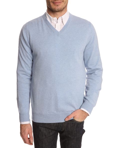 Menlook Label 100 Cashmere Light Blue Vneck Sweater In Blue For Men Lyst