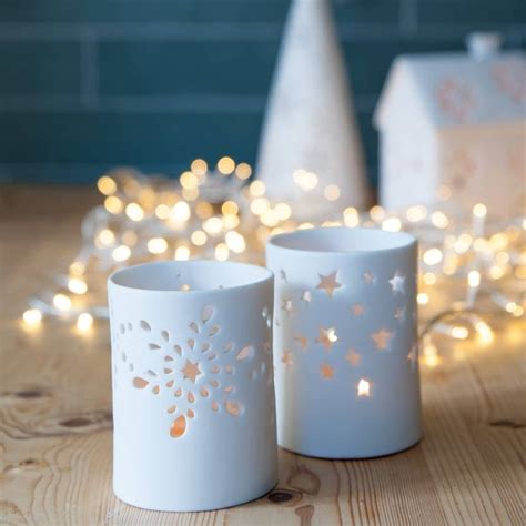 White Snowflake Christmas Tea Light Holder Christmas Tea Light Holder