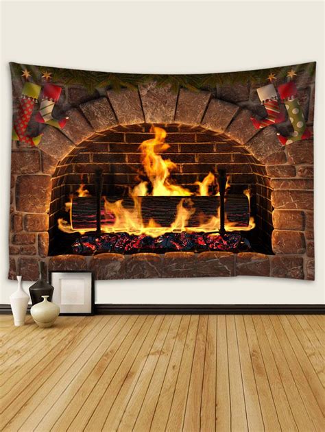 33 Off 2020 Christmas Fireplace Stockings Print Tapestry Wall