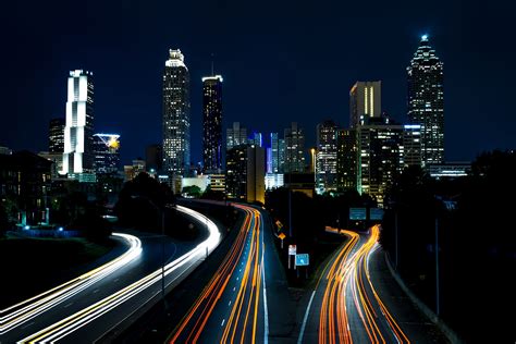 Skyline With Lights And Roads In Atlanta Georgia Image Free Stock
