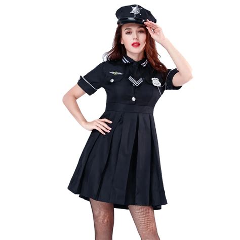 Female Sexy Sheriff Cop Policewomen Uniform Black Police Officer Lingerie Costume Halloween Hen