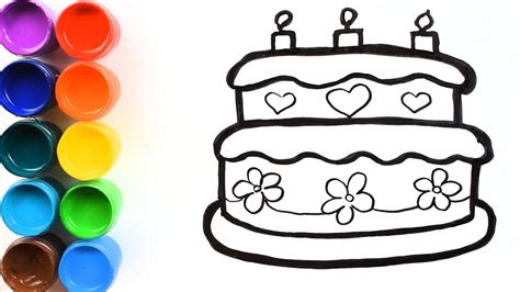 How To Draw A Birthday Cake Drawing For Kids Learn Colors Youtube
