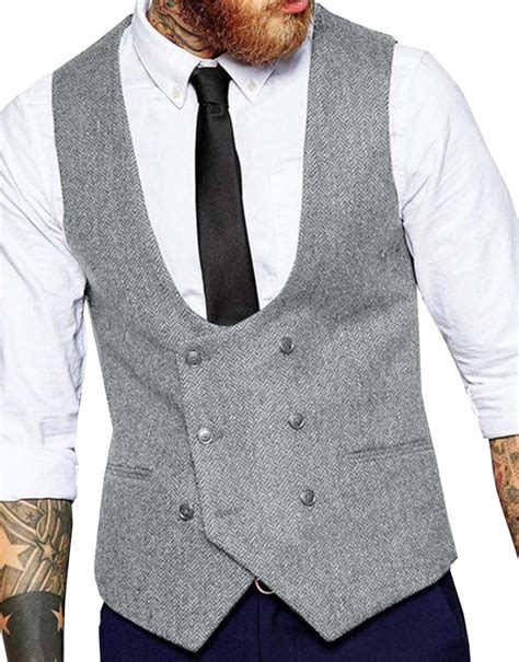 2019 New Mens Double Breasted Vest Slim Fit Woolentweed Suit Vest Casual Top Quality